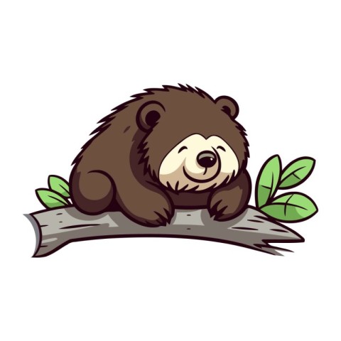 Cute cartoon bear sitting on a tree branch. Vector illustration.