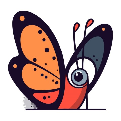 Butterfly with big eyes. Vector illustration in cartoon style.