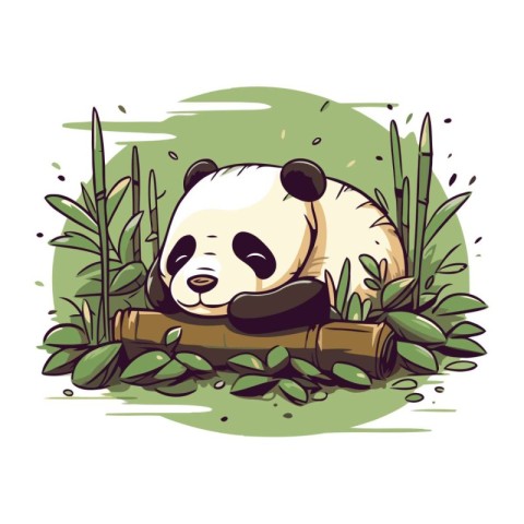 Cute panda bear siting on bamboo. Vector illustration.