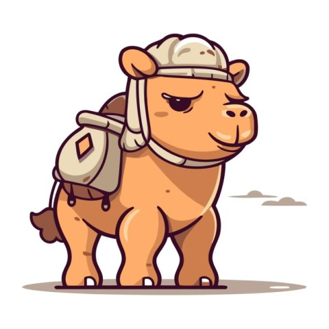 Hippopotamus in a hat with a backpack. Vector illustration