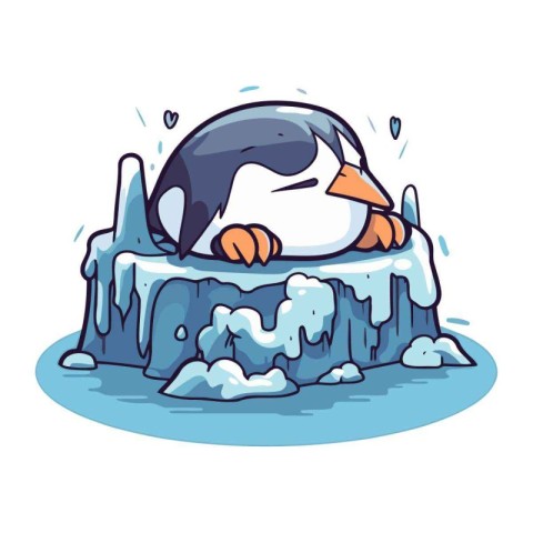 Penguin on ice. Vector illustration of cartoon penguin.