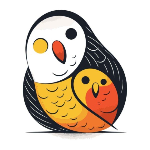 Penguin and parrot on white background. Vector illustration.