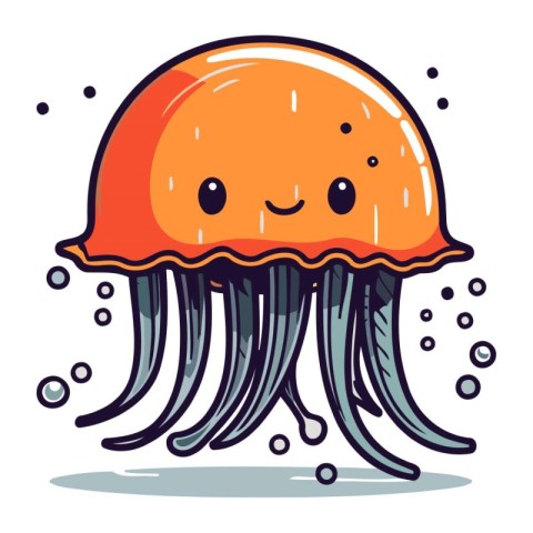 Cartoon orange jellyfish. Vector illustration isolated on white