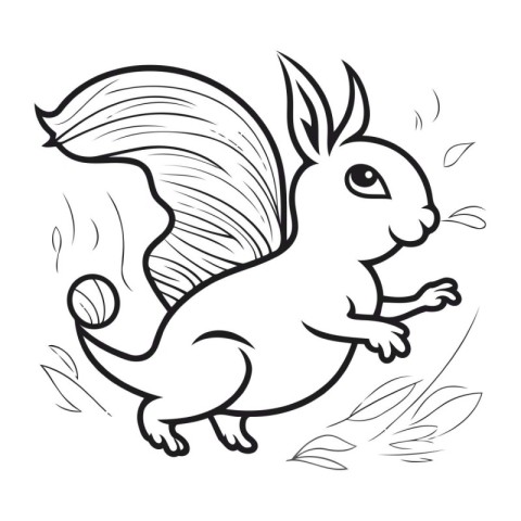 Cute squirrel. Black and white illustration for coloring book or