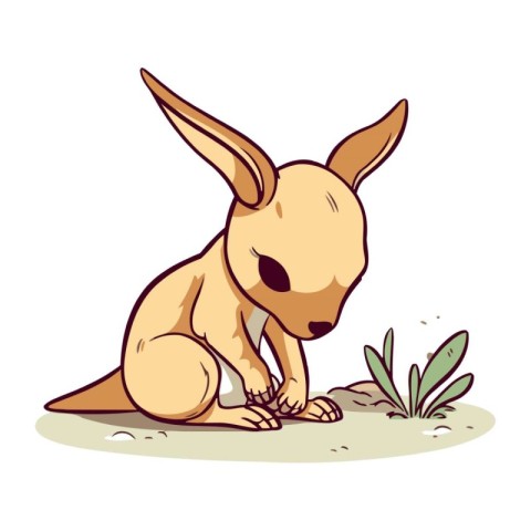 Cute cartoon kangaroo sitting on the ground. Vector illustration