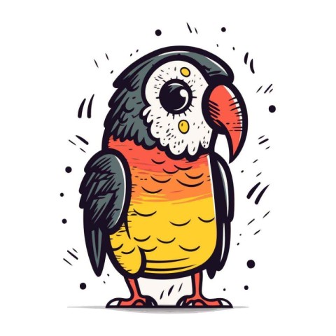 Cute parrot. Hand drawn vector illustration in cartoon style.