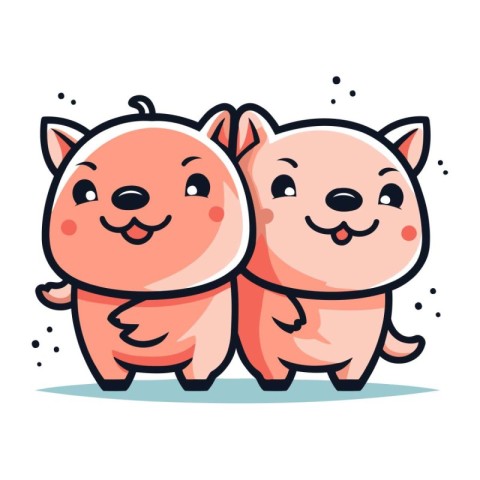 Cute kawaii couple of pigs in love. Vector illustration.