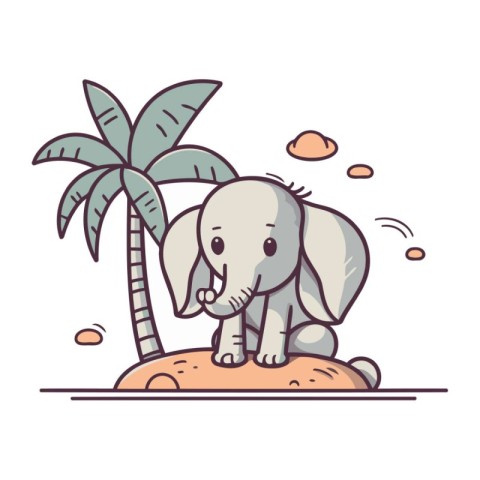 Vector illustration of cute baby elephant sitting on the beach w