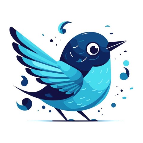 Cute cartoon blue bird. Vector illustration isolated on white ba