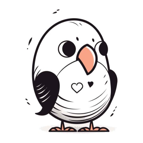 Cute cartoon penguin with heart. Vector illustration isolated on