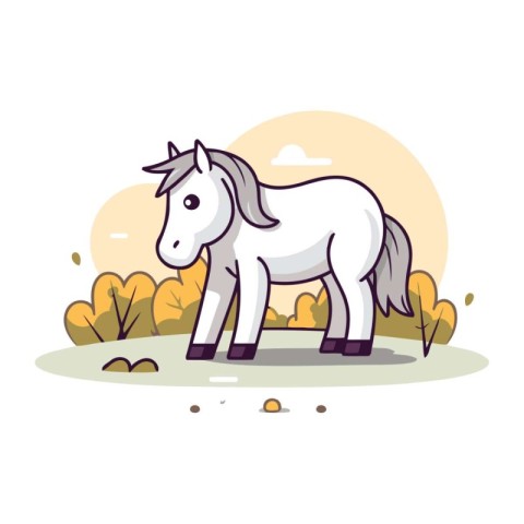 White horse in the autumn park. Vector illustration in flat styl