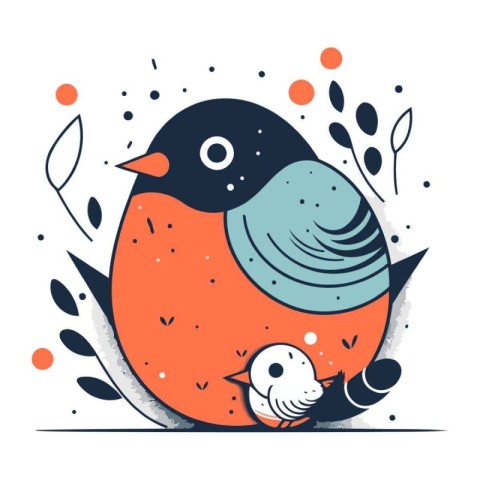 Vector illustration of cute little bullfinch sitting on the tree