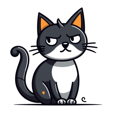 Cute cartoon black cat sitting on its hind legs. Vector illustra