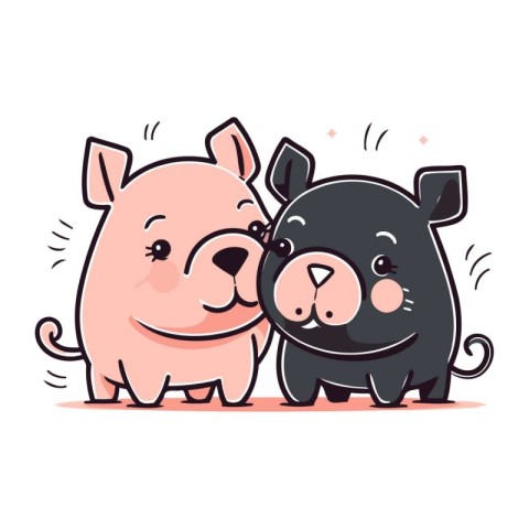 Pig and dog. Cute cartoon characters. Vector illustration.