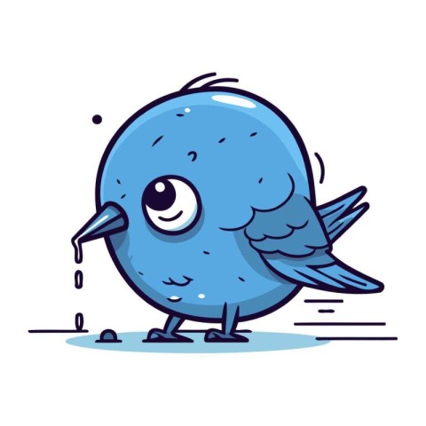 Cute Cartoon Blue Bird. Vector illustration. Isolated on white b