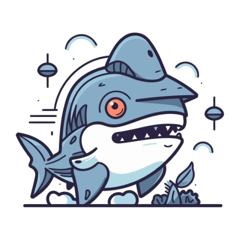 Cute cartoon shark. Vector illustration in a flat linear style.