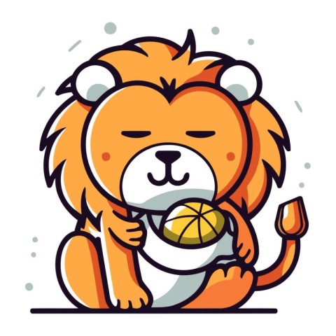 Cute cartoon lion playing basketball. Vector illustration for yo