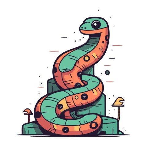 Snake crawling on the stairs. Vector illustration in a flat styl