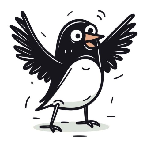 funny cartoon penguin with wings outstretched. vector illustrati