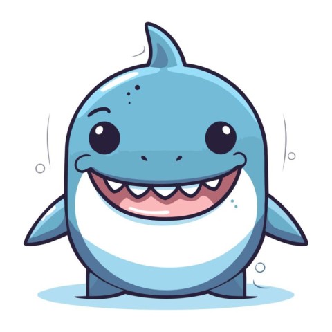 Cute Blue Shark Cartoon Mascot Character. Vector Illustration