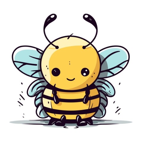 Cute cartoon bee. Vector illustration. Isolated on white backgro