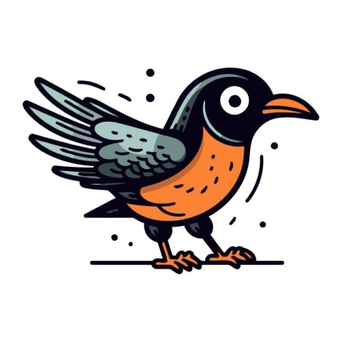 Cute black and orange bird. vector illustration isolated on whit