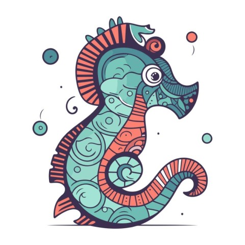 Hippocampus. Vector illustration in doodle style.