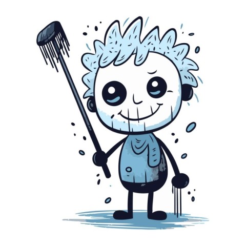 Vector illustration of a funny cartoon zombie with a shovel in h