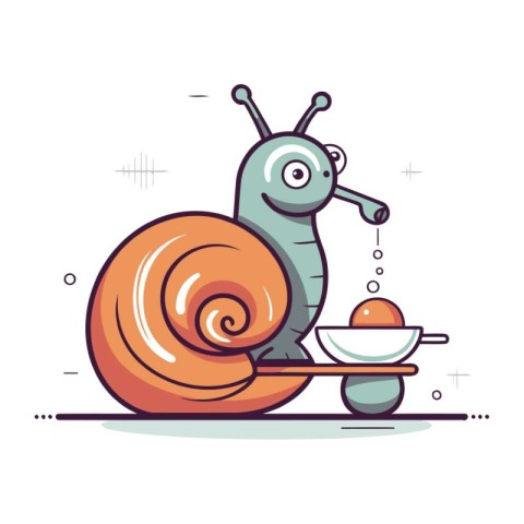 Vector illustration of a funny cartoon snail with a spoon in its