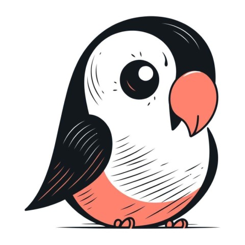 Hand drawn cute black and red parrot isolated on white backgroun