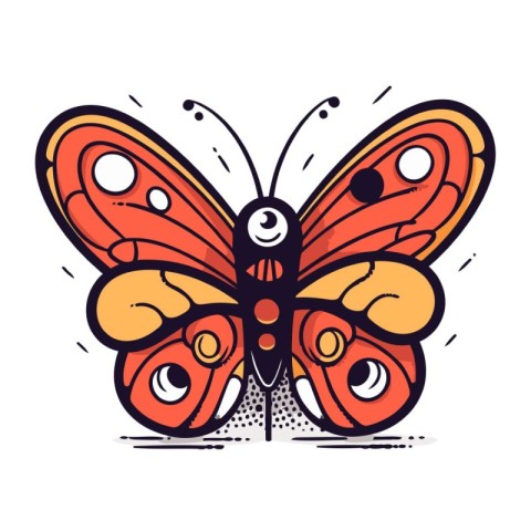 Butterfly icon in doodle style. Vector illustration.