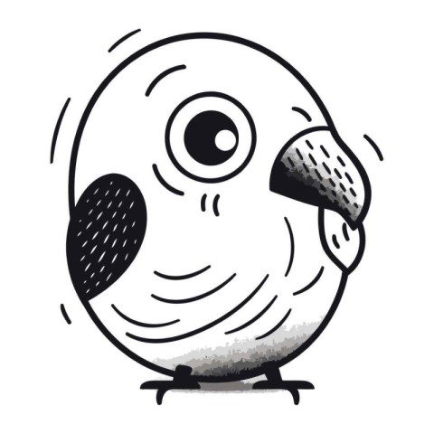 Cute black and white parrot cartoon doodle vector illustration