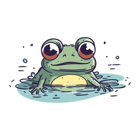 Cute cartoon frog. Hand drawn vector illustration isolated on wh