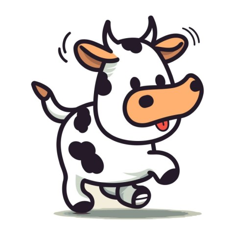 Cartoon cow jumping. Vector illustration isolated on a white bac