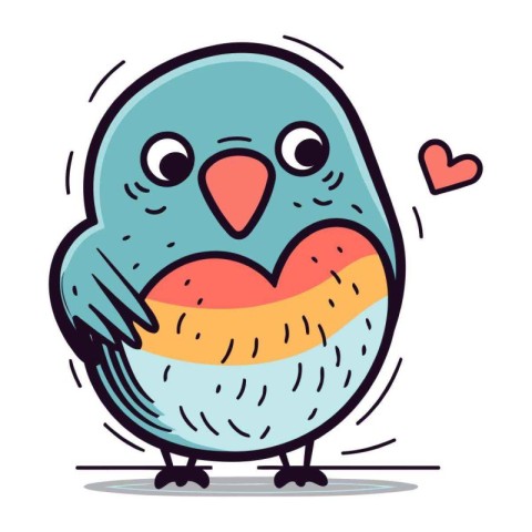 Funny cartoon bird with heart in its beak. Vector illustration.