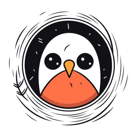 Cute penguin head in round frame. Vector cartoon illustration.