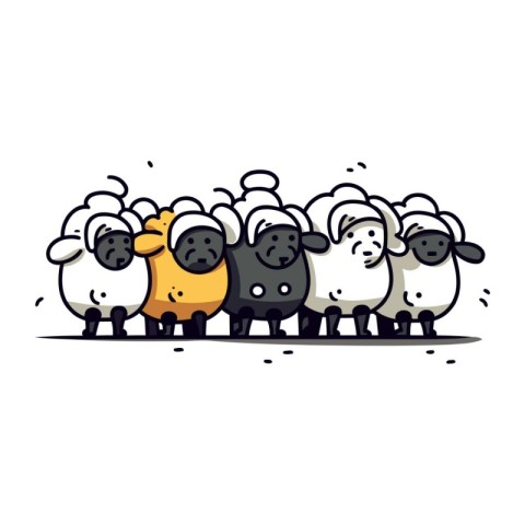 Illustration of a group of sheep standing together. Vector illus