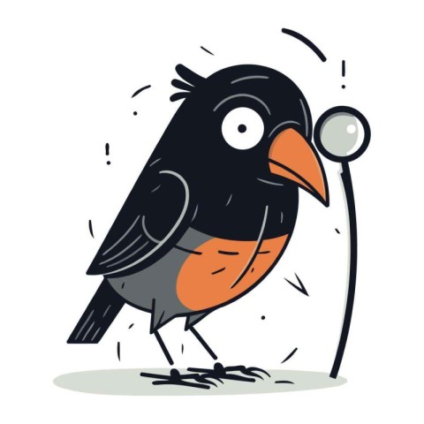 Cute little black bird with a stethoscope. Vector illustration.