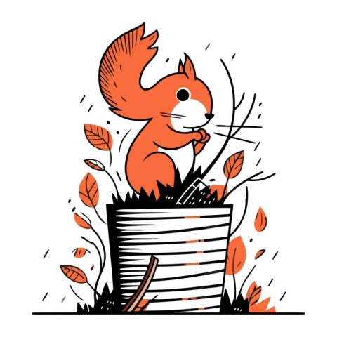 Squirrel in a box. Vector illustration in doodle style.