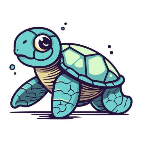 Cartoon turtle on white background. Vector illustration of sea a