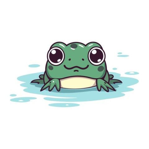 Cute cartoon frog in water. Vector illustration isolated on whit