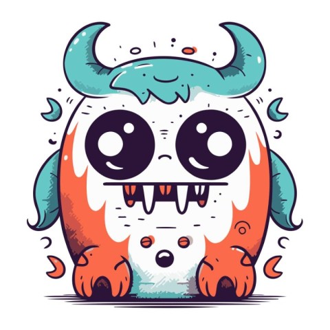 Funny cartoon monster with horns. Vector illustration isolated o