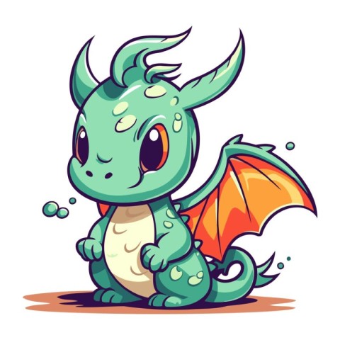 Cute cartoon dragon. Vector illustration. Isolated on white back