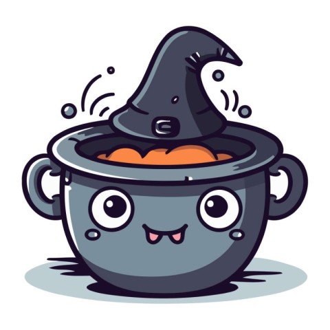 Cute Halloween Witch Pot Cartoon Mascot Character Vector Illustr