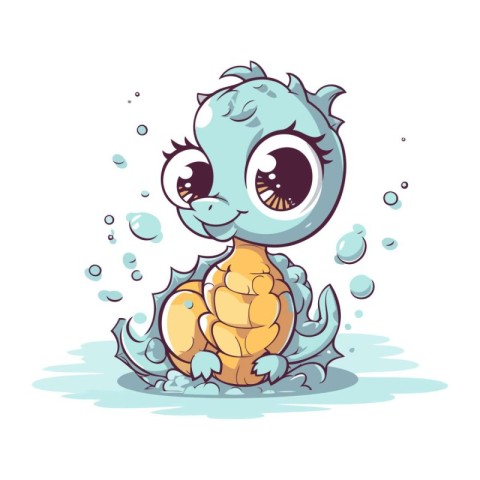 Illustration of a Cute Cartoon Sea Monster on a White Background