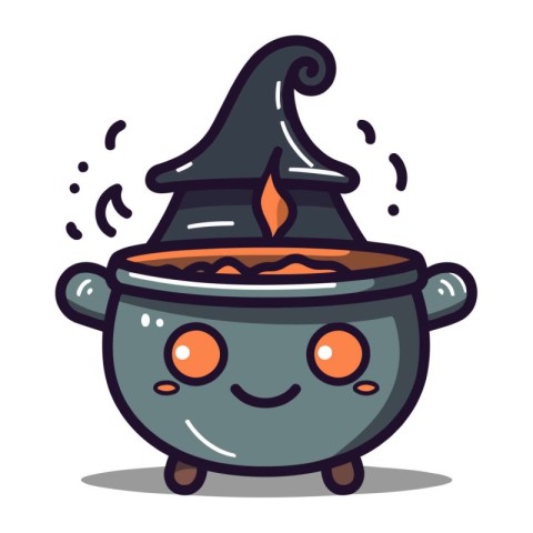 Halloween witch cauldron character cartoon vector illustration.