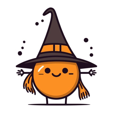 Cute halloween pumpkin character with witch hat vector illustrat