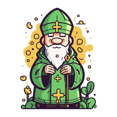 Cartoon christmas gnome in green clothes. Vector illustration.