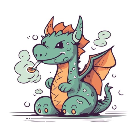 Funny cartoon dragon. Vector illustration of a cute fantasy drag