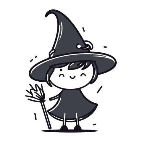 Cute witch. Vector illustration in doodle style. Isolated on whi